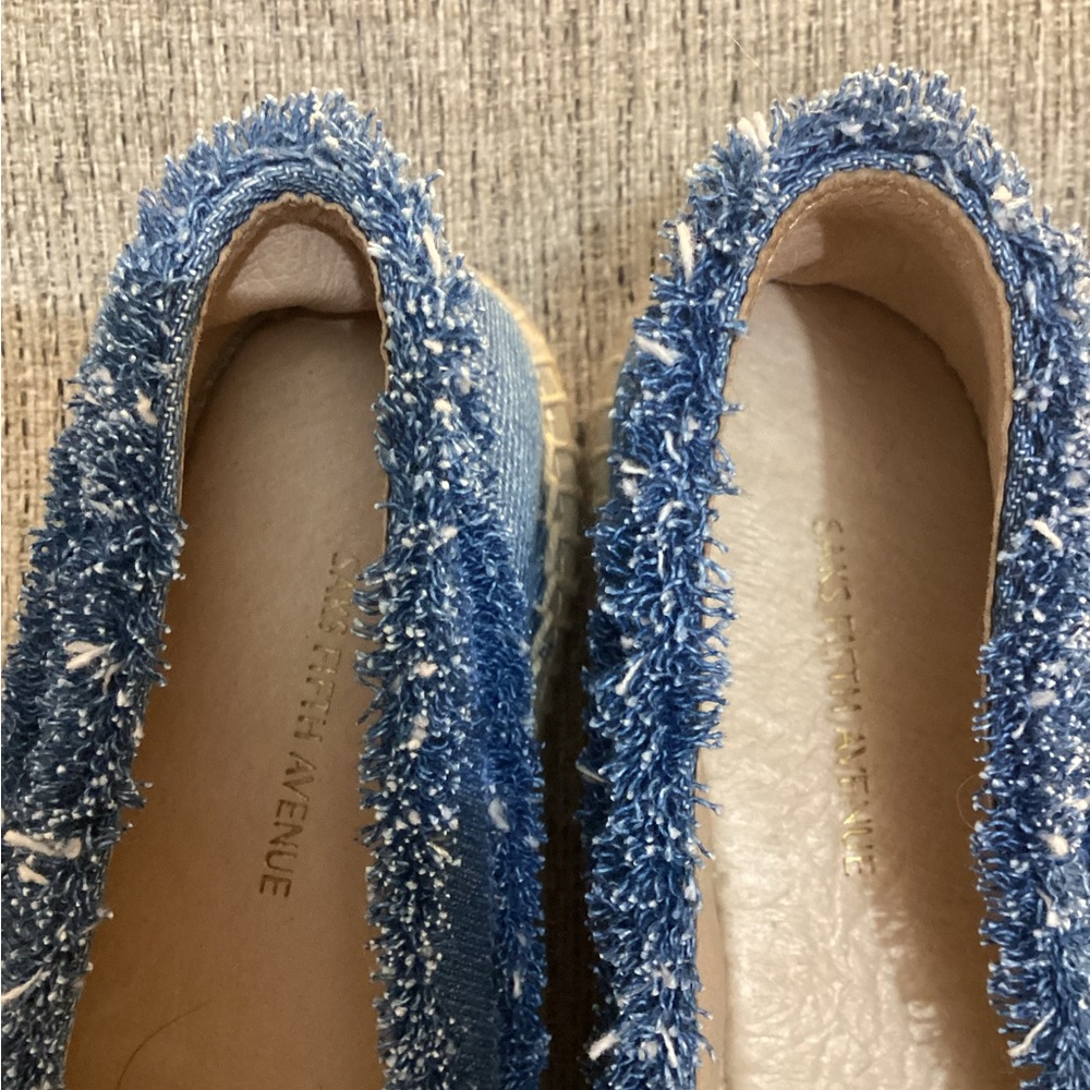 Saks Fifth Avenue Blue Denim Frayed Espadrille Flats - Picture 3 of 13